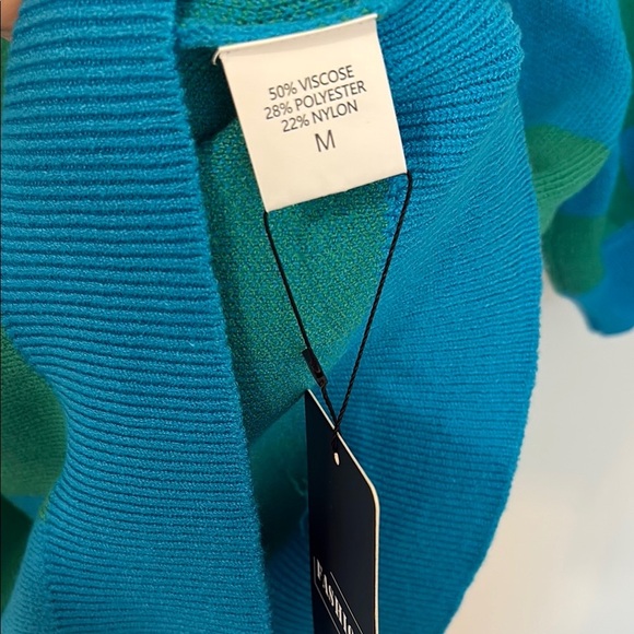 Women’s Crew Neck Short Sleeve Sweater - Blue and Green Checkered Top - Picture 7 of 8